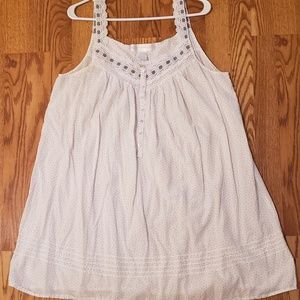 Eileen West LG Cotton Chemise White Blue Dots Lace